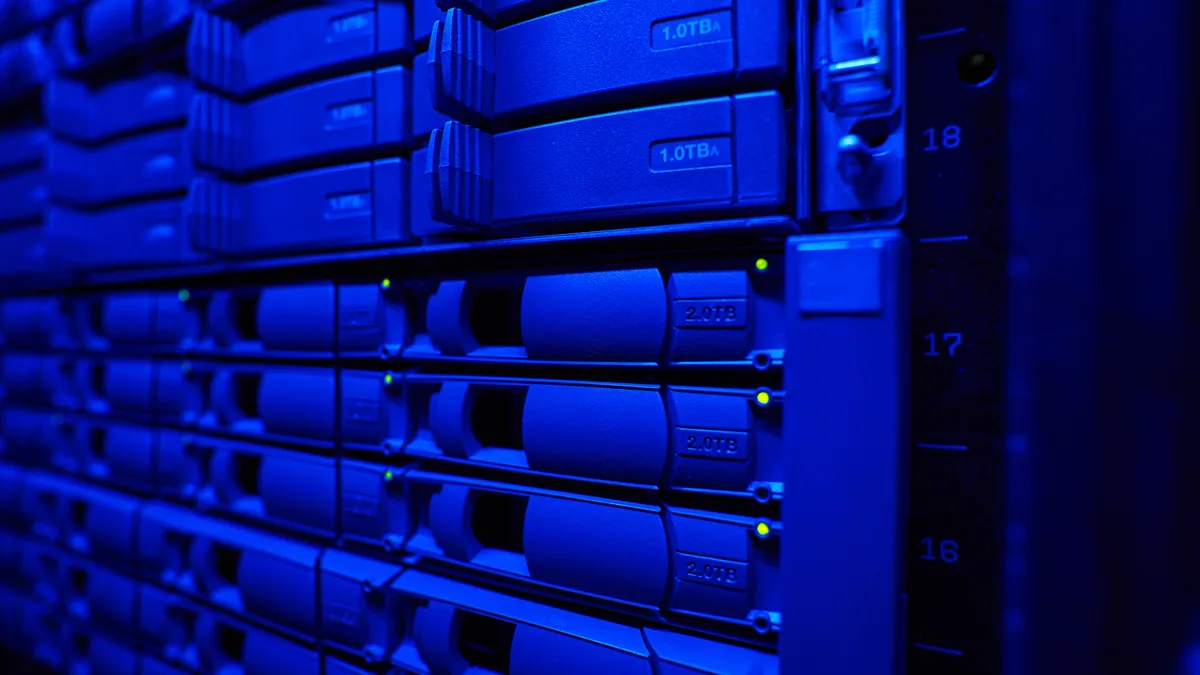 Server array illuminated with data storage units